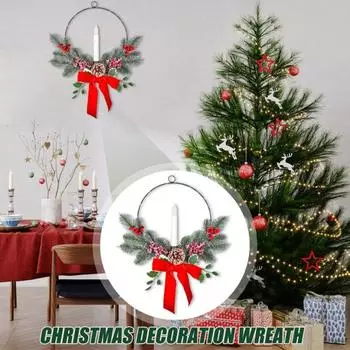 Рождественский венок со светодиодной подсветкой, волшебная лампа, наружная настенная подвеска на входную дверь, красная ягода, шишка, гирлянда из сосновых иголок, украшение на рождественский фестиваль A