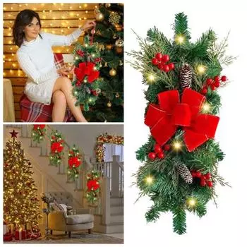 Рождественский венок, светодиодный светильник, бант, лестница, подвесная гирлянда, украшение для дома, праздничное украшение для вечеринки A