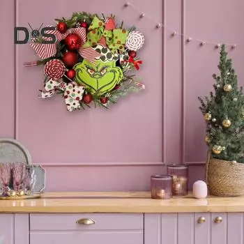 Рождественский венок, украшение на дверь фермерского дома, гирлянда, праздничный декор для рождественской елки, камина, каминной полки, крыльца, окна, стены 40cm