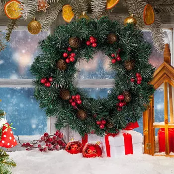 Рождественский венок, украшение, праздничный подарок, предметы интерьера, подарки, поделки, украшение входной двери для
