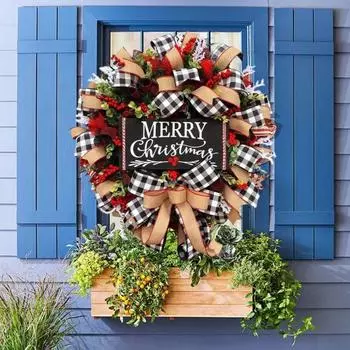 Рождественский венок, украшение, веселый рождественский венок из мешковины с искусственными ягодами для украшения стены входной двери, крыльца дома S