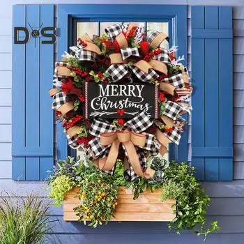 Рождественский венок, украшение, веселый рождественский венок из мешковины с искусственными ягодами для украшения стены входной двери, крыльца дома S