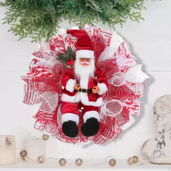 Рождественский венок, украшение входной двери с Санта-Клаусом, Рождество для крыльца красный