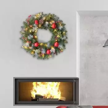 Рождественский венок Венок из искусственных сосновых иголок с гирляндами Рождественский венок с ягодами из искусственной шишки 30cm