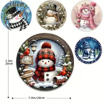 Рождественский венок в центре украшения - Деревянное круглое праздничное настенное дверное украшение Снеговик Рождественское украшение для дома