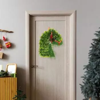 Рождественский венок в виде головы лошади Yousheng, искусственный венок из сосновых шишек для входной двери, имитация венок из сосновых иголок с красными ягодами для декора каминного окна 1pc