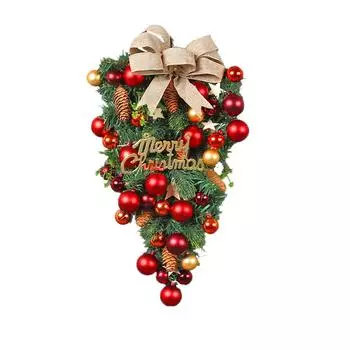 Рождественский венок в виде капли, подвесной венок на дверь с рождественскими шарами, гирлянда из сосновых шишек для украшения дома в праздники 45cm зелёный