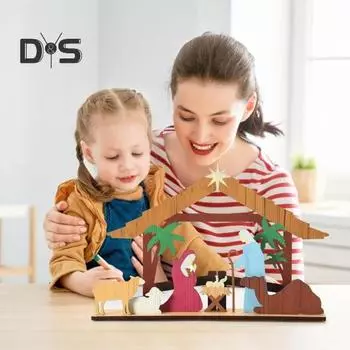 Рождественский вертеп, деревянный рождественский вертеп, христианская религиозная статуэтка, праздничный настольный декор для декора фермерского дома C