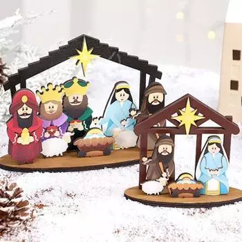 Рождественский вертеп, деревянный рождественский вертеп, христианская религиозная статуэтка, праздничный настольный декор для декора фермерского дома C