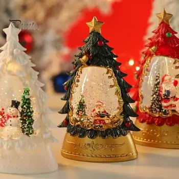 Рождественский вертеп, елка-шар с кружащейся водой, сверкающими огнями, настольная фигурка Санта-Снеговика для домашнего декора E