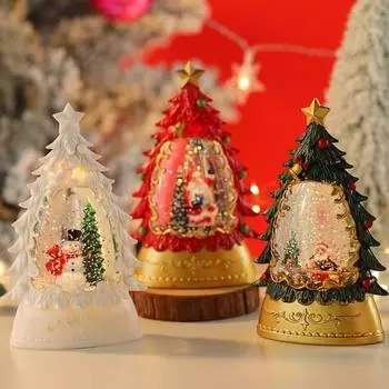 Рождественский вертеп, елка-шар с кружащейся водой, сверкающими огнями, настольная фигурка Санта-Снеговика для домашнего декора E