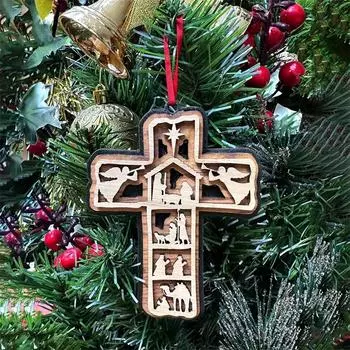 Рождественский вертеп, крест из Священного Писания, рождественский орнамент, деревянное украшение для рождественской елки three dimensional