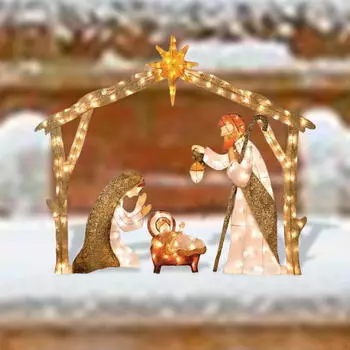 Рождественский вертеп, набор фигурок, Иисус, Святое семейство, статуэтка с подсветкой, рождение Style A