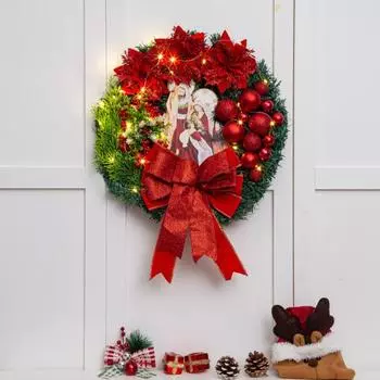 Рождественский вертеп, рождественский венок, Святое семейство, гирлянда на входную дверь, фигурка Иисуса, настенное украшение для зимы, осени, домашнего декора окна красный