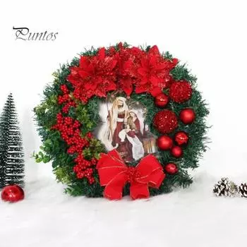 Рождественский вертеп, рождественский венок, Святое семейство, гирлянда на входную дверь, фигурка Иисуса, настенное украшение для зимы, осени, домашнего декора окна красный