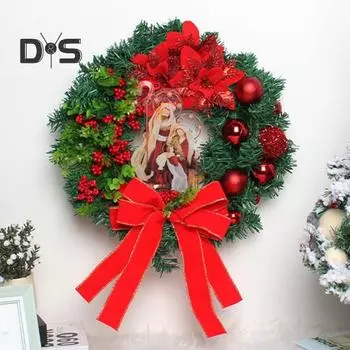 Рождественский вертеп, рождественский венок, Святое семейство, гирлянда на входную дверь, фигурка Иисуса, настенное украшение для зимы, осени, домашнего декора окна красный