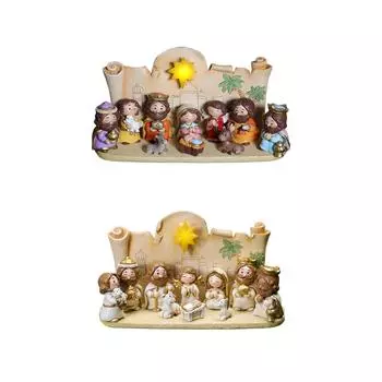 Рождественский вертеп, Рождественский вертеп, Рождественский вертеп с подсветкой, Миниатюрные ясли, 10 переставляемых фигурок, Декор, Религиозные статуэтки One Size