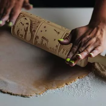 Рождественский вертеп скалка с тиснением из дерева, резное печенье, помадка, тесто для выпечки, гравированный печатный ролик 35X5 см