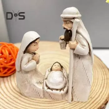 Рождественский вертеп, смоляная фигурка Святого Семейства, украшение для каминной полки, настольное украшение, праздничный подарок для христиан белый