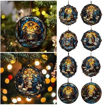 Рождественский вертеп, украшение ручной работы, круглый ловец солнца, первое рождественское украшение для ребенка, христианский религиозный подарок для украшения окна на елку A