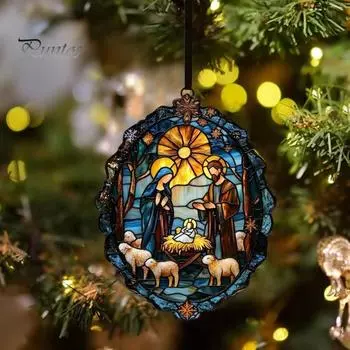Рождественский вертеп, украшение ручной работы, круглый ловец солнца, первое рождественское украшение для ребенка, христианский религиозный подарок для украшения окна на елку D
