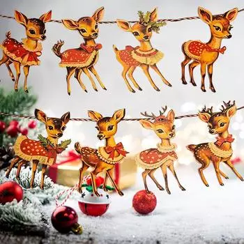 Рождественский винтажный баннер с флажками из дерева One Size