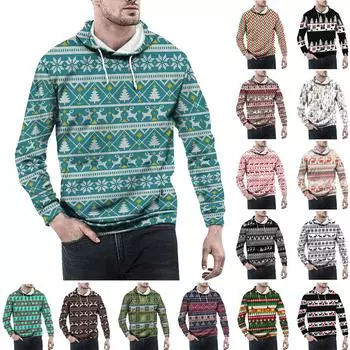 Рождественский винтажный мужской принт, осенне-зимняя толстовка с длинным рукавом, толстовка с капюшоном, топ, свитер, куртка с капюшоном L