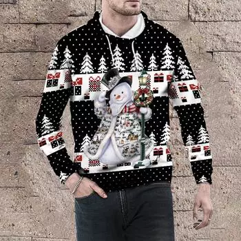 Рождественский винтажный мужской принт, осенне-зимняя толстовка с длинным рукавом, толстовка с капюшоном, топ, свитер, куртка с капюшоном L коричневый