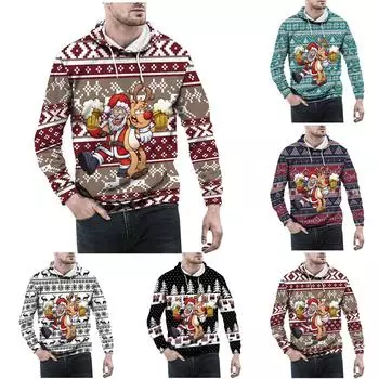 Рождественский винтажный мужской принт, осенне-зимняя толстовка с длинным рукавом, толстовка с капюшоном, топ, свитер, куртка с капюшоном L чёрный