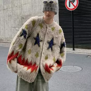 Рождественский винтажный свитер с круглым вырезом для мужчин, свободный повседневный вязаный кардиган Harajuku High Street на осень-зиму M