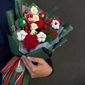 Рождественский вязаный цветок крючком готовый цветок ручной работы букет Санта-Клаус цветы Рождественская вечеринка Новый год подарок домашний декор As picture