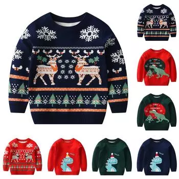 Рождественский вязаный свитер с принтом для маленьких мальчиков и девочек, трикотажная одежда 100 армия зеленый