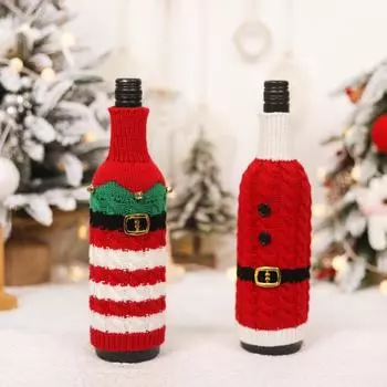 Рождественский вязаный винный Клаус, крышка для бутылки с изображением эльфа, пояс Санта-Клауса ручной работы, многоразовая рождественская бутылка для шампанского, пива A