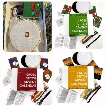 Рождественский вышитый календарь, рождественский вышитый крестиком календарь, набор для вышивания обратного отсчета до Рождества - подходит для начинающих и любителей рукоделия One Size красный