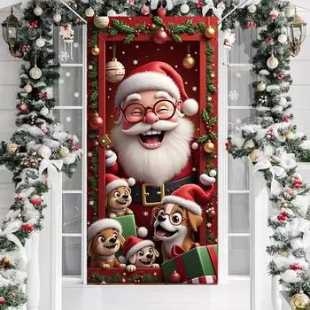 Рождественский забавный Санта красный дверной чехол домашнее рождественское украшение 180x90 см облицовка для рождественских внутренних уличных садовых веранд