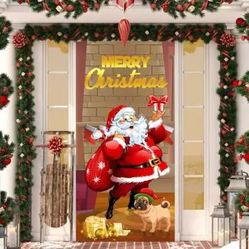 Рождественский занавес на дверь Санта-Клаус, баннер, многоразовый фотофон, крышка двери A