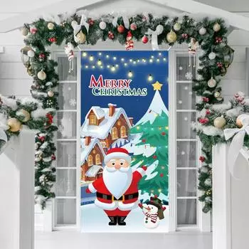 Рождественский занавес на дверь Санта-Клаус, баннер, многоразовый фотофон, дверной чехол для внутреннего и наружного праздничного декора