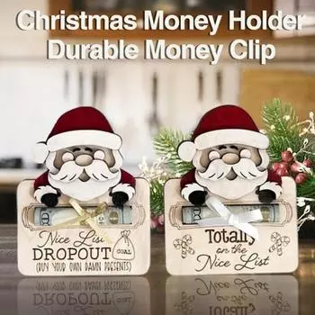 Рождественский зажим для денег, милый Санта-Клаус, многоразовое праздничное украшение, денежная подарочная карта, деревянный держатель для хранения денег, украшение, подарок для вечеринки