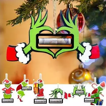 Рождественский зеленый эльф держатель денег елка подвесная деревянная шапка Санты зеленые волосы E