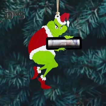 Рождественский зеленый эльф держатель денег рождественская елка подвесной деревянный колпак Санты зеленый эльф держатель денег украшение праздничный подарок деньги кулон C