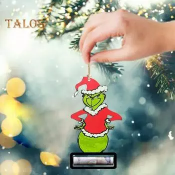 Рождественский зеленый эльф держатель денег рождественская елка подвесной деревянный колпак Санты зеленый эльф держатель денег украшение праздничный подарок деньги кулон C
