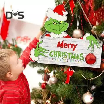 Рождественский зеленый эльф, дверная табличка, Счастливого Рождества, деревянная дверная вешалка, настенная табличка для входной двери, украшение, праздничный кулон 30cm 1