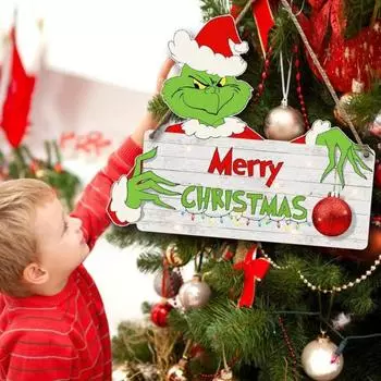 Рождественский зеленый эльф, дверная табличка, Счастливого Рождества, деревянная дверная вешалка, настенная табличка для входной двери, украшение, праздничный кулон 30cm 1