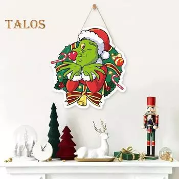 Рождественский зеленый эльф, дверная табличка, Счастливого Рождества, деревянная дверная вешалка, настенная табличка для входной двери, украшение, праздничный кулон 30cm 1