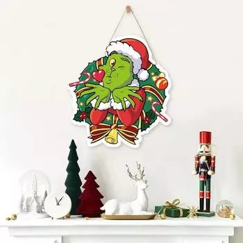 Рождественский зеленый эльф дверной знак Счастливого Рождества деревянная дверная вешалка на стену входной двери