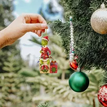 Рождественский зеленый эльф подвеска акриловый 2D плоский подвесной орнамент Санта костюм зеленый R