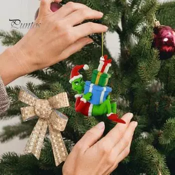 Рождественский зеленый эльф, подвесное украшение, 3D шапка Санты, зеленоволосый эльф, домашний офис, рождественская елка, настенное подвесное украшение, подвеска D