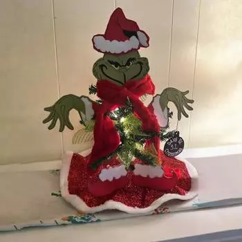 Рождественский зеленый эльф, украшение своими руками, стоящая зеленая эльфийка с гирляндами на батарейках