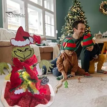 Рождественский зеленый эльф, украшение своими руками, стоящая зеленая эльфийка с гирляндами на батарейках, праздничный домашний декор для каминного стола, центральное украшение 1 Set