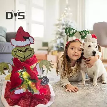 Рождественский зеленый эльф, украшение своими руками, стоящая зеленая эльфийка с гирляндами на батарейках, праздничный домашний декор для каминного стола, центральное украшение 1 Set